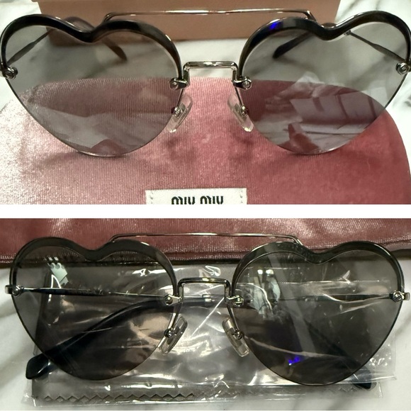 MIU MIU SILVER GRADIENT MIRRORED HEART SUNGLASSES - Picture 11 of 16